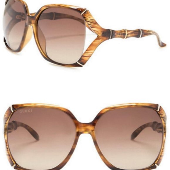 GUCCI Square Bamboo Brown Horn Sunglasses GG0505S 003 w/Case-Italy-New Authentic